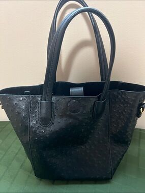 Louenhide Black Faux Ostrich Women's Handbag With Inner Detachable Zip Pouch